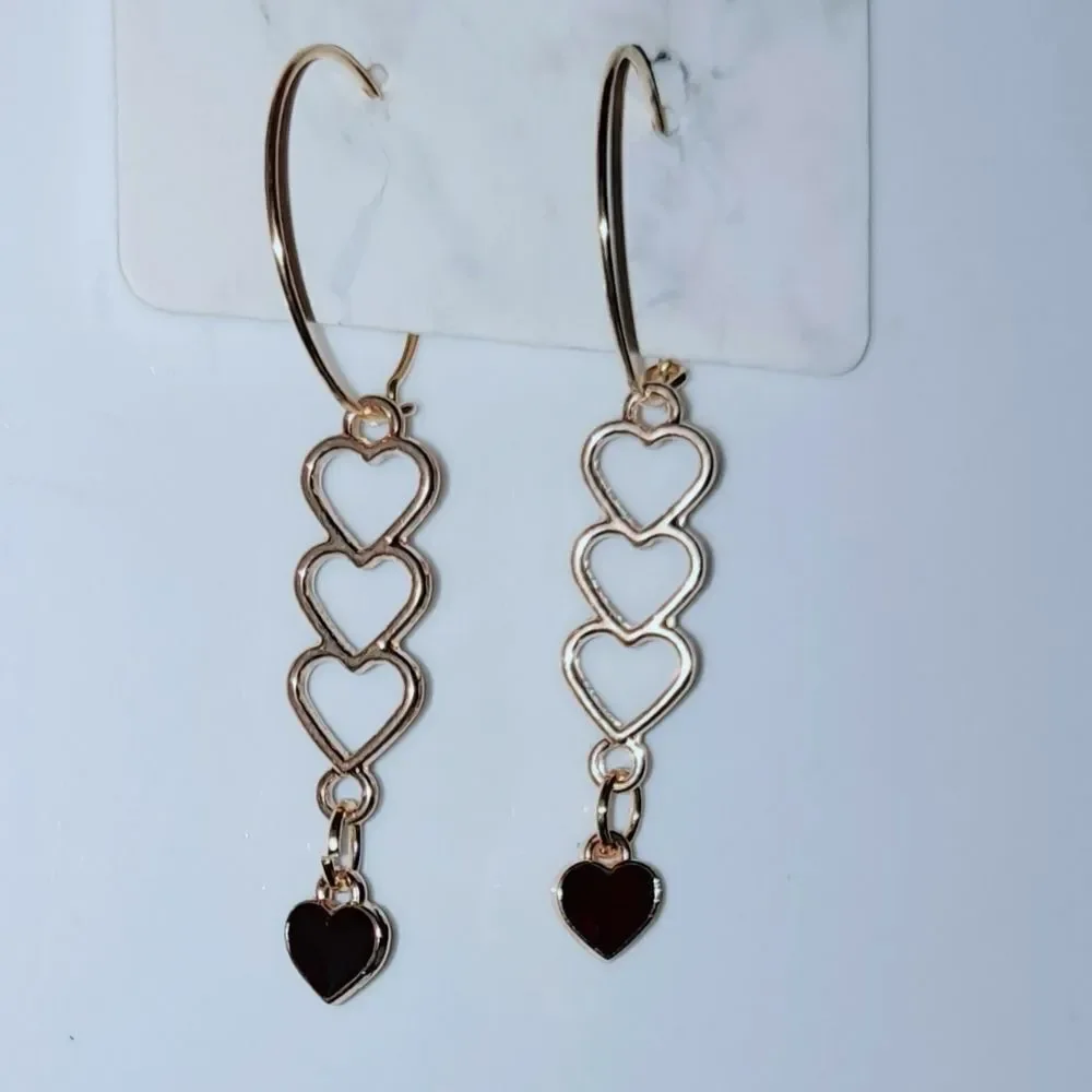 Handmade Gold Triple Heart Earrings
